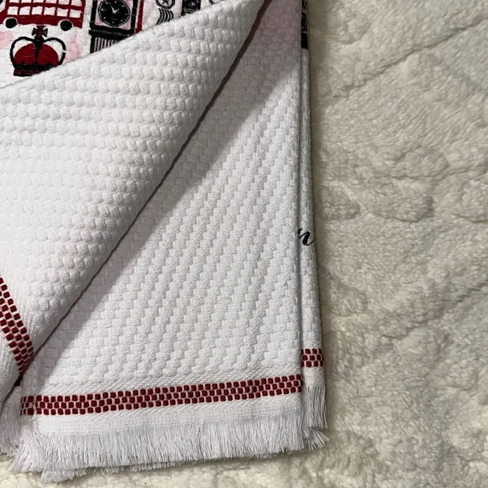 T & C Love in London White Red Pink Black Cotton Kitchen Towels set of 2